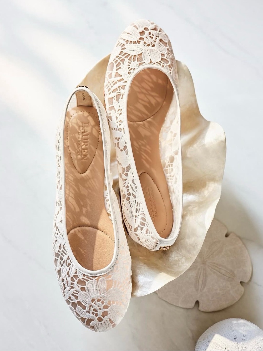 LAUREN RALPH LAUREN JAYNA CROCHET LACE BALLET FLATS IN SNOW WHITE 9